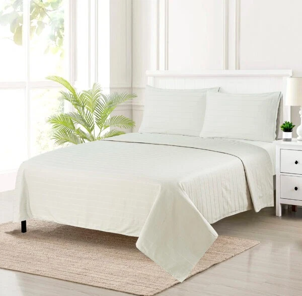 Light Brown Cotton Satin Premium Striped Design Luxury Bedsheet with Pillowcase