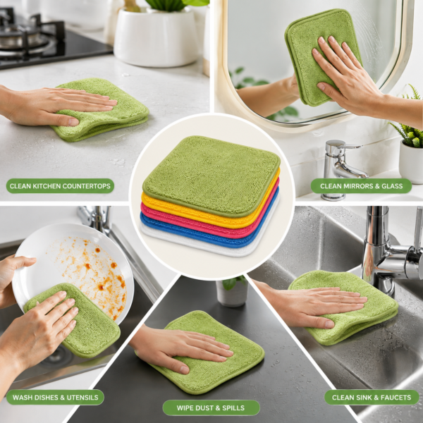 12 Pieces Reusable Microfiber Baby Wipes | Ultra Soft Multi-Color Cleaning Cloths | Highly Absorbent, Lint-Free & Washable | Gentle for Baby Care, Face, Kitchen & Household Cleaning
