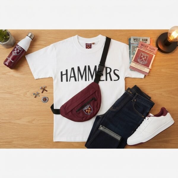 West Ham United "HAMMERS" T-Shirt & Maroon Crossbody Bag Set | Official Fan Streetwear Combo for Men & Women