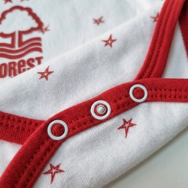 Nottingham Forest Official Style Baby Romper | White & Red Star Print Tree Crest Newborn Bodysuit