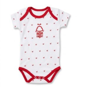 Nottingham Forest Official Style Baby Romper | White & Red Star Print Tree Crest Newborn Bodysuit