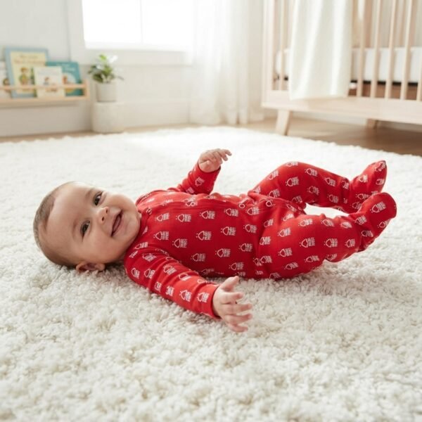 Nottingham Forest FC Official Baby Footed Romper | Red All-Over Print Sleepsuit with Integrated Footies
