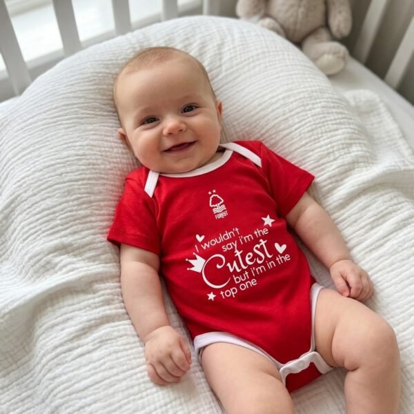 Nottingham Forest Style Funny Baby Bodysuit | Red & White "Cutest" Quote Romper for Newborns & Infants