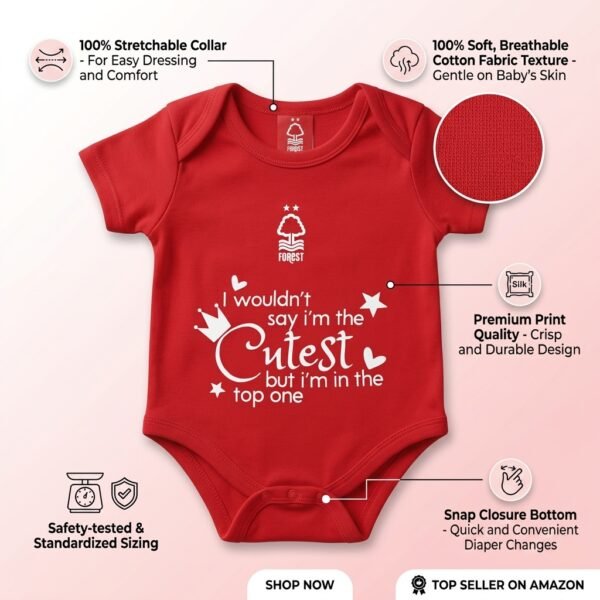 Nottingham Forest Style Funny Baby Bodysuit | Red & White "Cutest" Quote Romper for Newborns & Infants