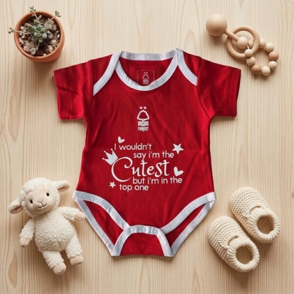Nottingham Forest Style Funny Baby Bodysuit | Red & White "Cutest" Quote Romper for Newborns & Infants