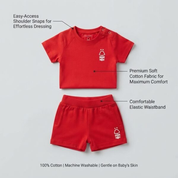 Nottingham Forest Official Style Baby T-Shirt & Shorts Set | Red Striped Summer Outfit for Infants
