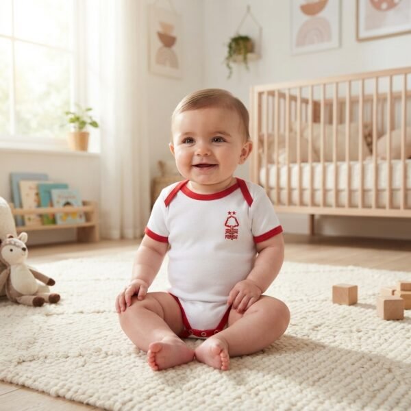 Nottingham Forest Official Style Baby Romper | White & Red Tree Crest Newborn Bodysuit for Little Fans