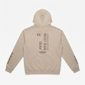 West Ham United Official Style Beige Hoodie | Est. 1895 Hammers Graphic Streetwear Pullover for Men & Women
