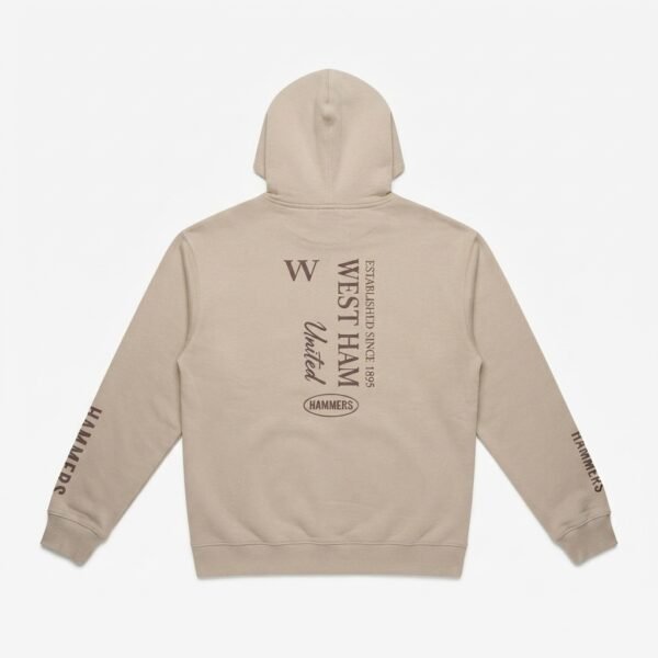 West Ham United Official Style Beige Hoodie | Est. 1895 Hammers Graphic Streetwear Pullover for Men & Women