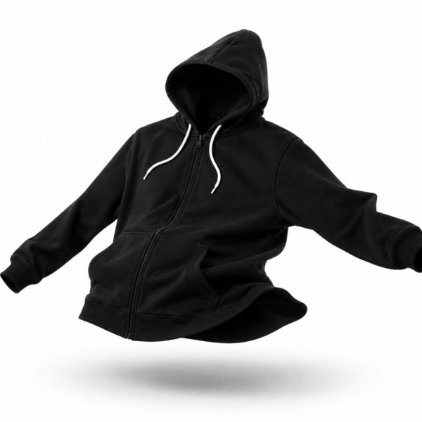Unisex Black Full Zip Hoodie – Premium Cotton Fleece Sweatshirt with Kangaroo Pocket