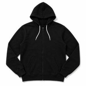 Unisex Black Full Zip Hoodie – Premium Cotton Fleece Sweatshirt with Kangaroo Pocket