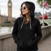 Unisex Black Full Zip Hoodie – Premium Cotton Fleece Sweatshirt with Kangaroo Pocket