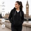 Unisex Black Full Zip Hoodie – Premium Cotton Fleece Sweatshirt with Kangaroo Pocket