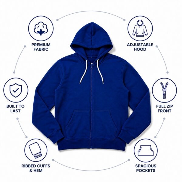WhatsApp Image 2026-08-04 at 10.52.54 PM Unisex Royal Blue Full Zip Hoodie – Premium Cotton Fleece Hooded Sweatshirt with Kangaroo Pocket