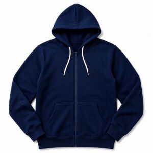 Unisex Navy Blue Full Zip Hoodie – Soft Cotton Fleece Sweatshirt with Hood & Kangaroo Pocket