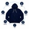Unisex Navy Blue Full Zip Hoodie – Soft Cotton Fleece Sweatshirt with Hood & Kangaroo Pocket