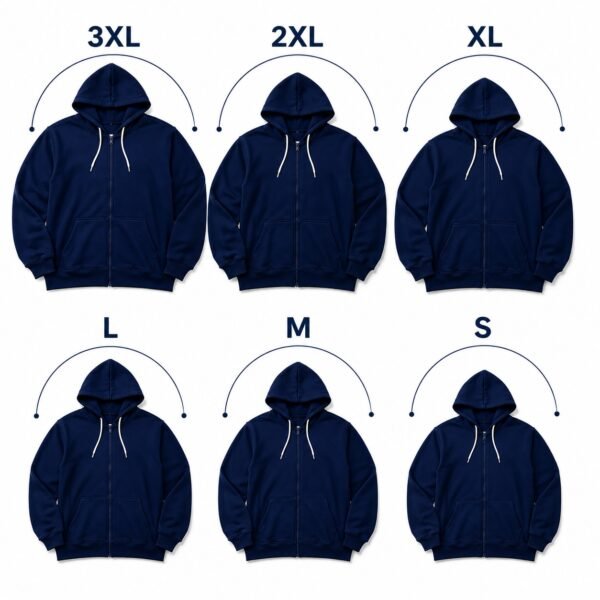 Unisex Navy Blue Full Zip Hoodie – Soft Cotton Fleece Sweatshirt with Hood & Kangaroo Pocket
