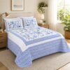 Elegant Blue & White Floral Cotton Bedspread Set | Classic Chinoiserie Quilting