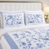 Elegant Blue & White Floral Cotton Bedspread Set | Classic Chinoiserie Quilting