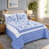 Blue White Chinoiserie Cotton Bedspread Double Size Blue and white floral chinoiserie cotton bedspread double size set on bed